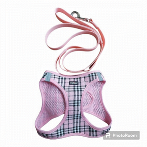 MATILOR XL Pink/Black/White Plaid Dog Harness/Vest With Light Pink Leash